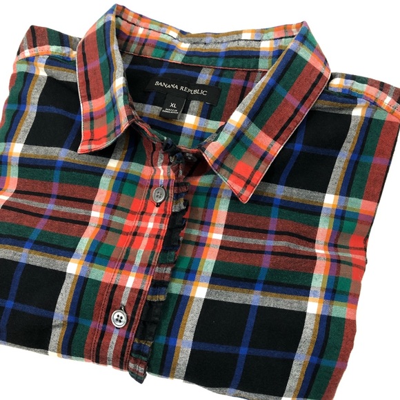 Banana Republic Tops - Banana Republic Plaid Ruffled Button Down Top